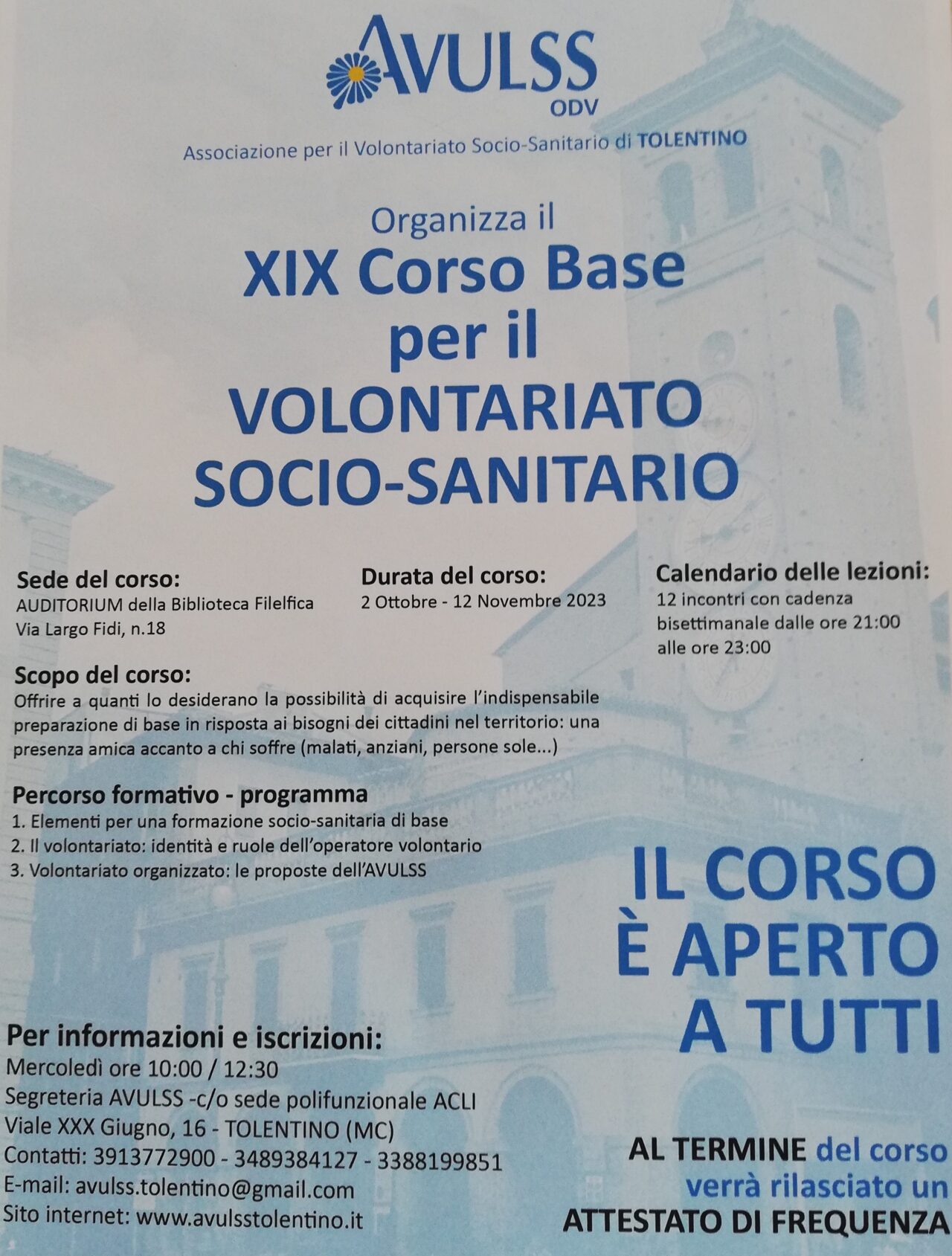 locandina XIX Corso Base AVULSS